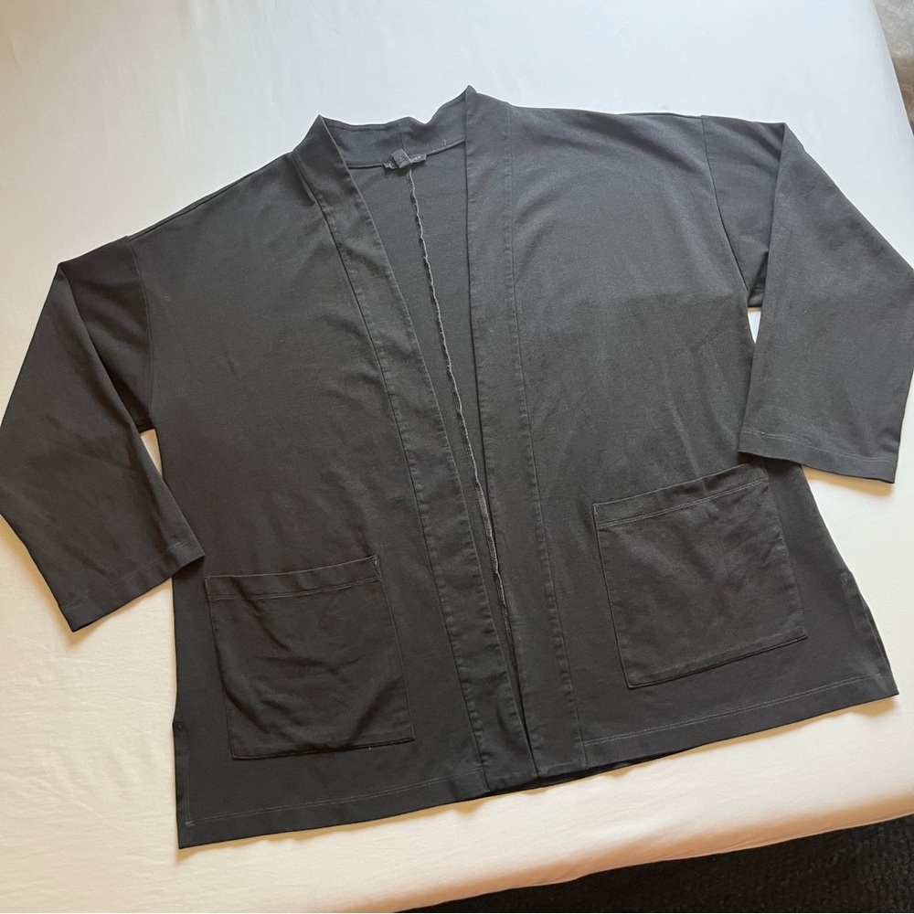 EILEEN FISHER garment dye black dark‎ grey organic cotton blend knit buttonless